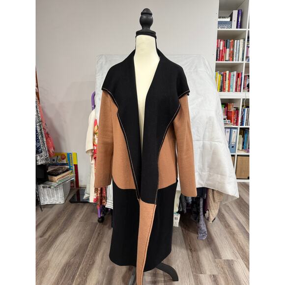 Tahari Colorblock Longline Minimalist Sweater Coat Open Front Duster L Preppy - Picture 4 of 9